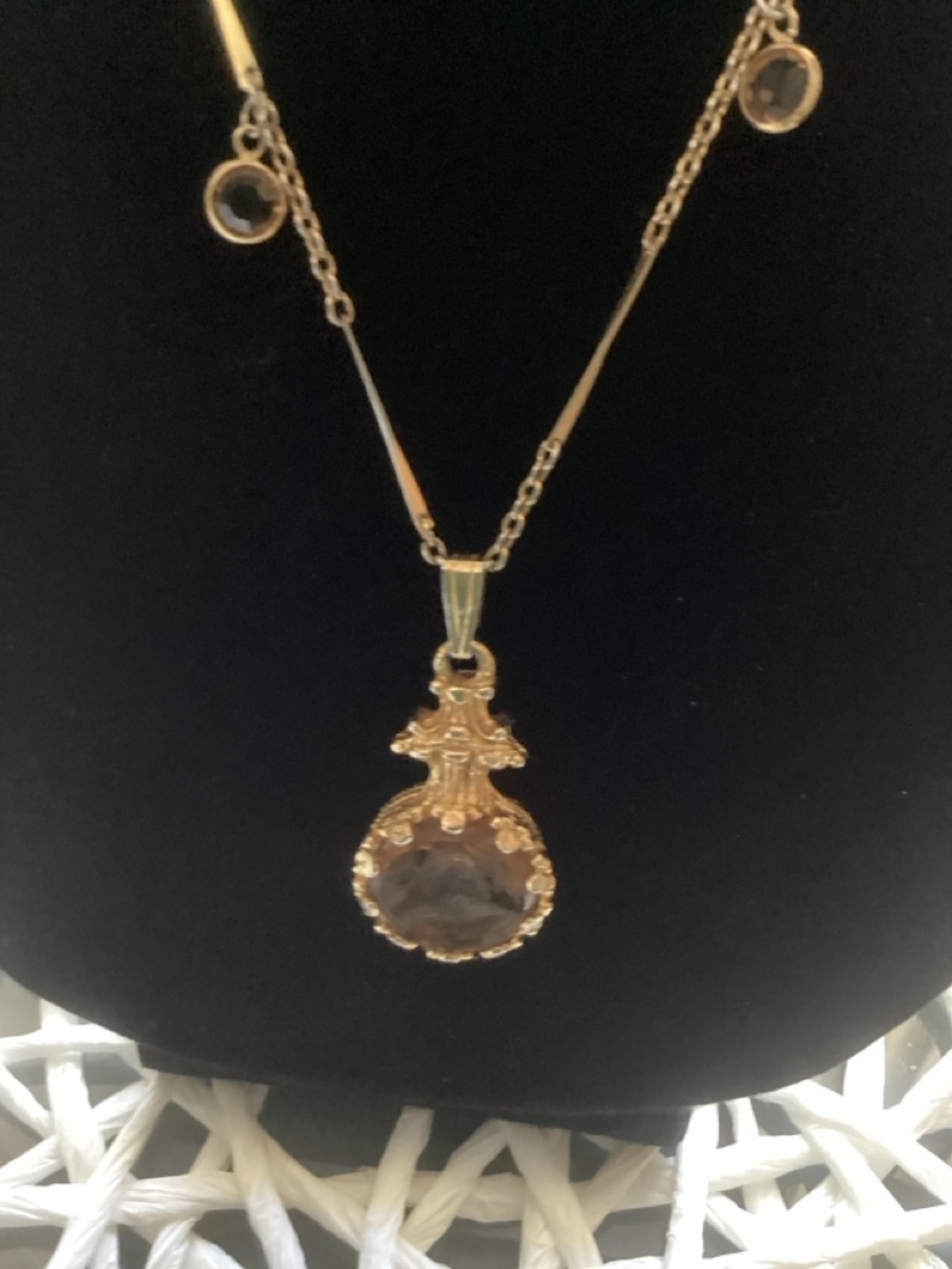 Gold Pendant Necklace with Smoky Brown Gemstone - Women Jewelry - Picture 3 of 6
